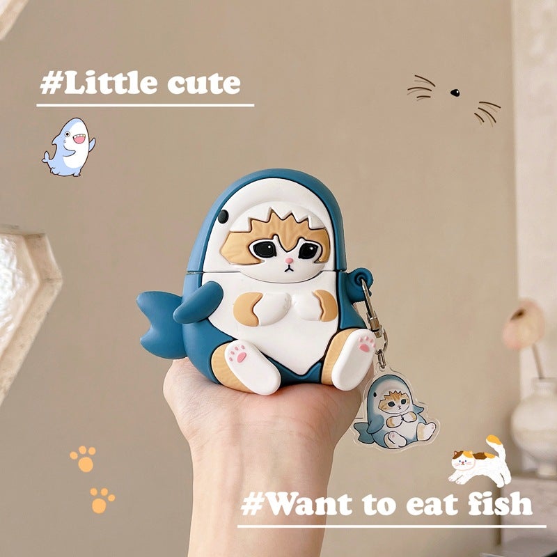 Cute Dress Shark Cat Suitable For Airpodspro2 Apple Wireless Bluetooth Earphone Case 3 Pendant 1 Generation Pro Set - Image 2